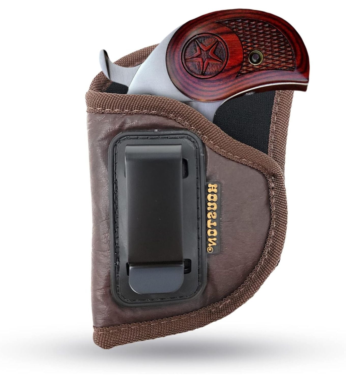 Brown Eco-Leather IWB Holster – Suede-Lined, Metal Clip, Pistols & Revolvers, Right & Left Hand