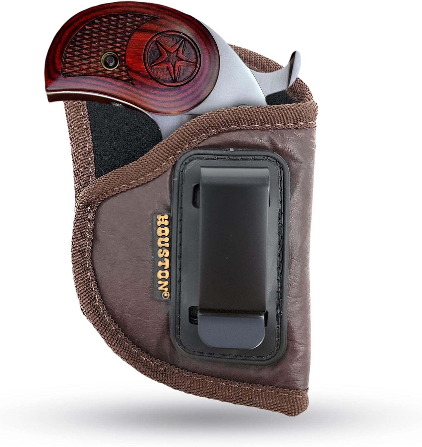 Brown Eco-Leather IWB Holster – Suede-Lined, Metal Clip, Pistols & Revolvers, Right & Left Hand