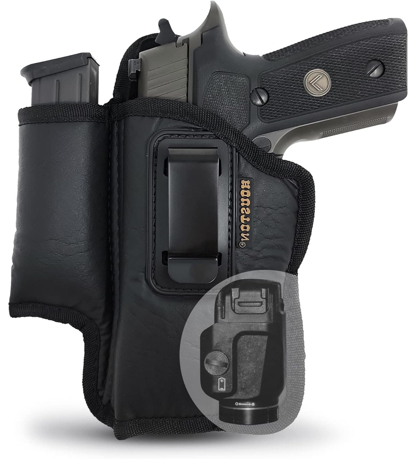 Eco-Leather IWB Holster with Mag Holder & Laser – Suede-Lined, Metal Clip, Right & Left Hand