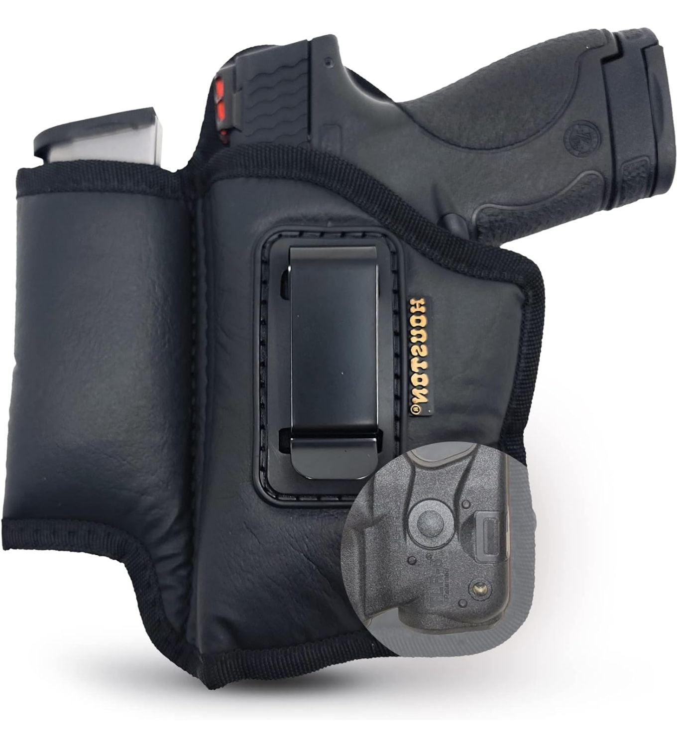 Eco-Leather IWB Holster with Mag Holder & Laser – Suede-Lined, Metal Clip, Right & Left Hand