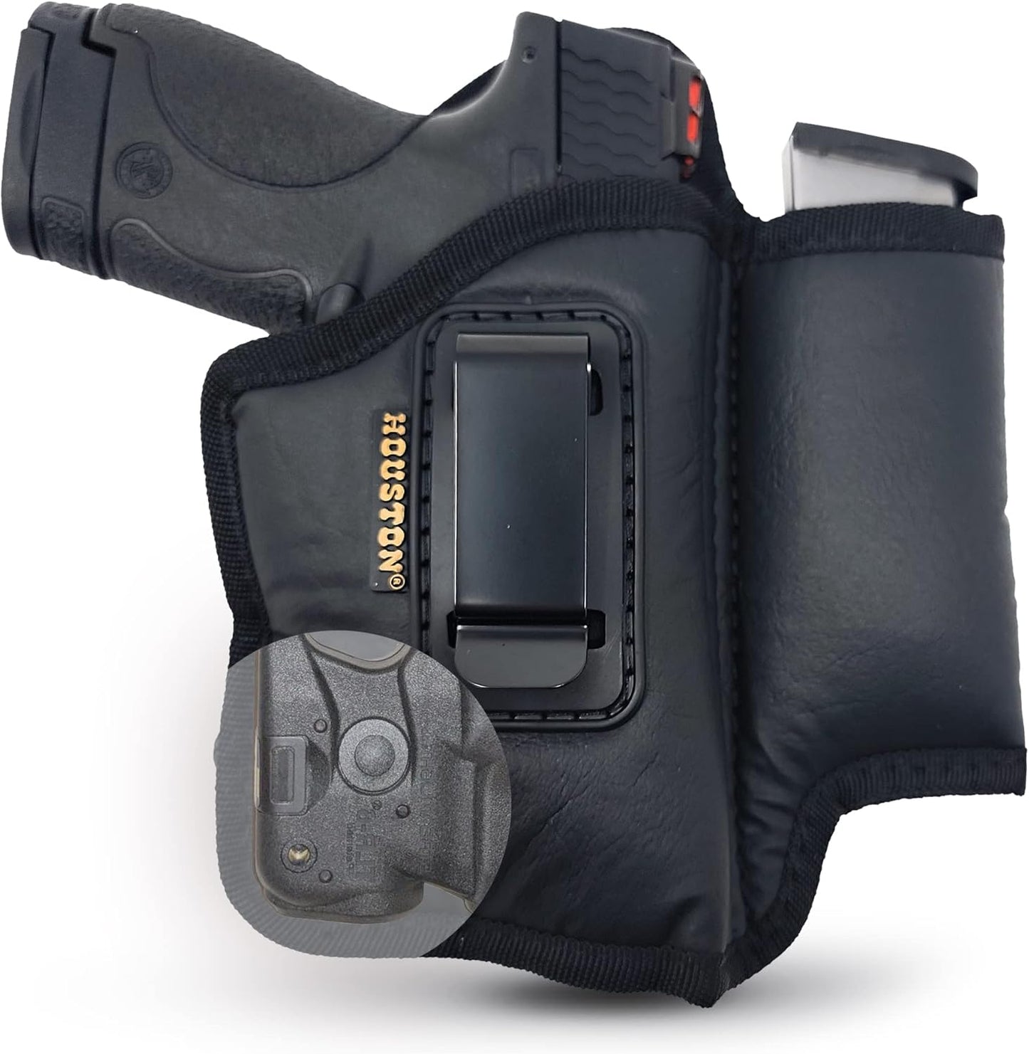 Eco-Leather IWB Holster with Mag Holder & Laser – Suede-Lined, Metal Clip, Right & Left Hand