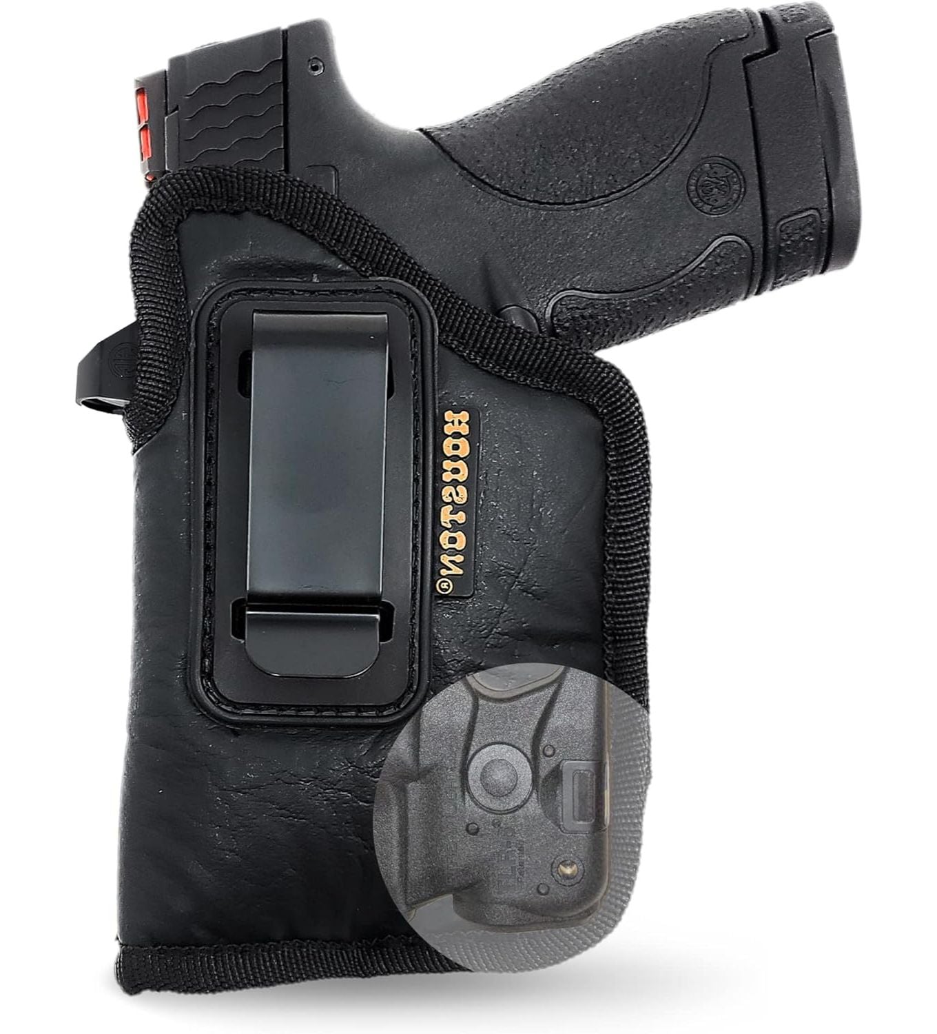 Eco-Leather Optic Cut IWB Holster with Laser – Suede-Lined, Metal Clip, Right & Left Hand