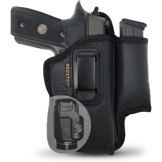 Eco-Leather IWB Holster with Mag Holder & Laser – Suede-Lined, Metal Clip, Right & Left Hand