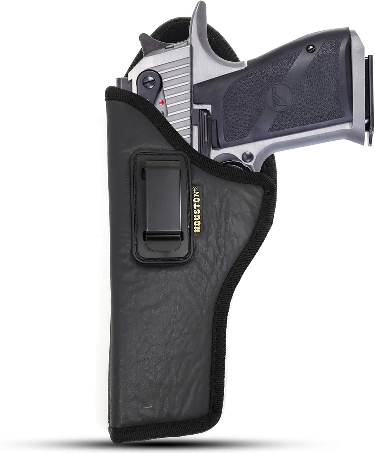 IWB Concealed Carry Holster – Eco Leather BLACK Gun Holster with Metal Clip for Glock, S&W & More