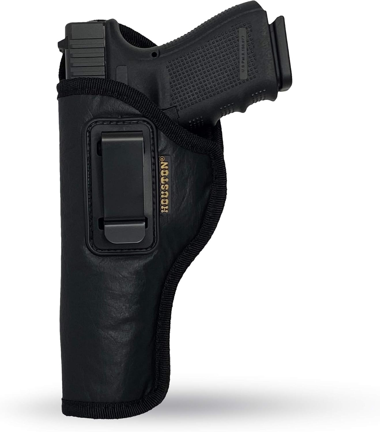 IWB Concealed Carry Holster – Eco Leather BLACK Gun Holster with Metal Clip for Glock, S&W & More
