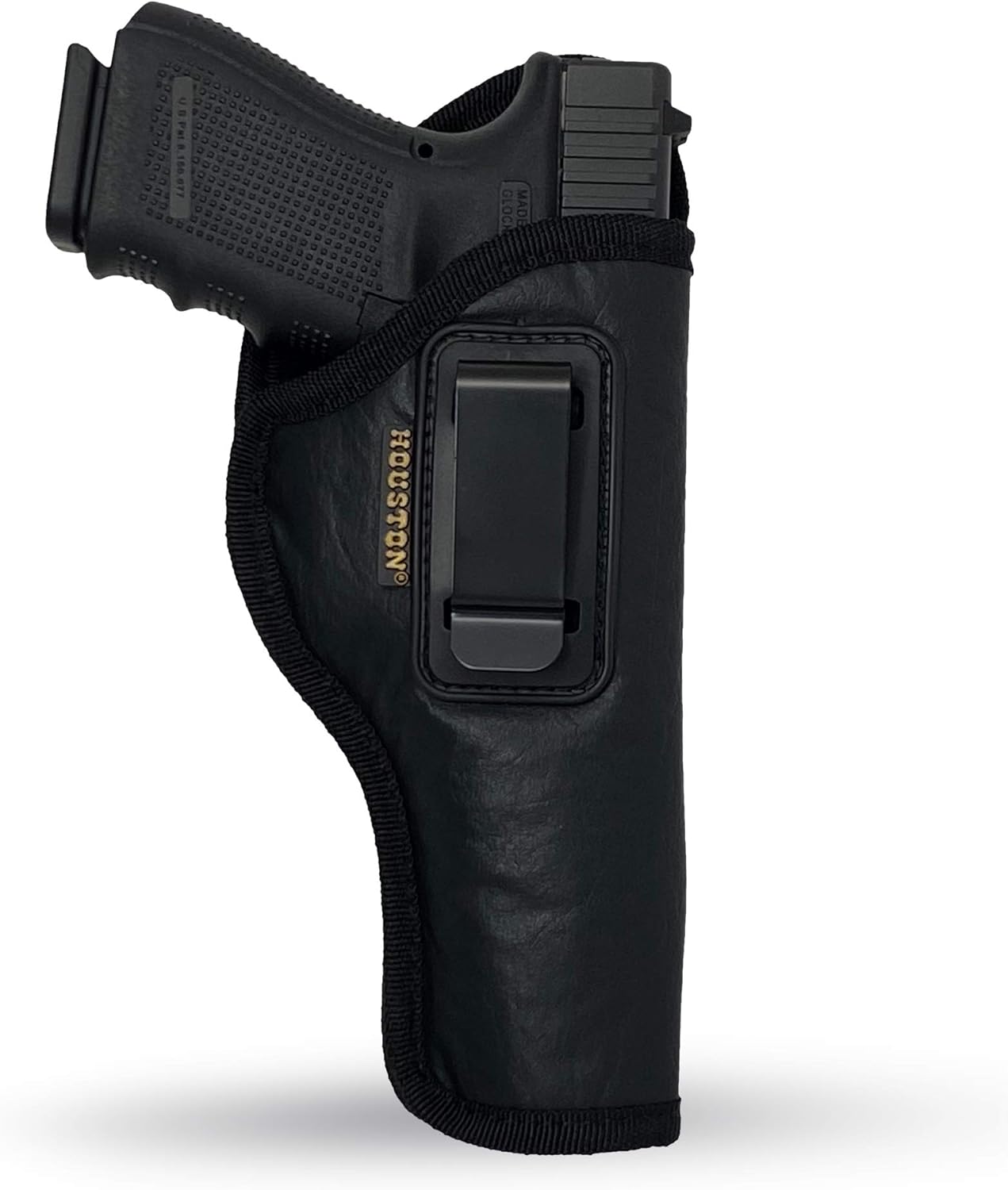 IWB Concealed Carry Holster – Eco Leather BLACK Gun Holster with Metal Clip for Glock, S&W & More