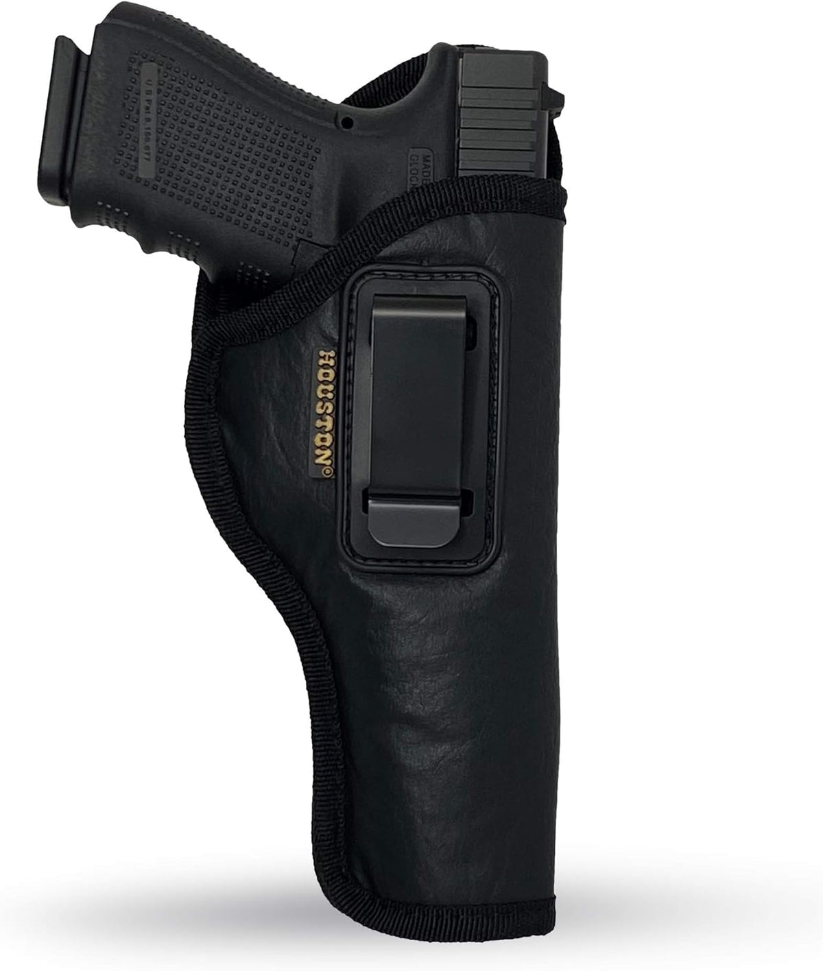IWB Concealed Carry Holster – Eco Leather BLACK Gun Holster with Metal Clip for Glock, S&W & More
