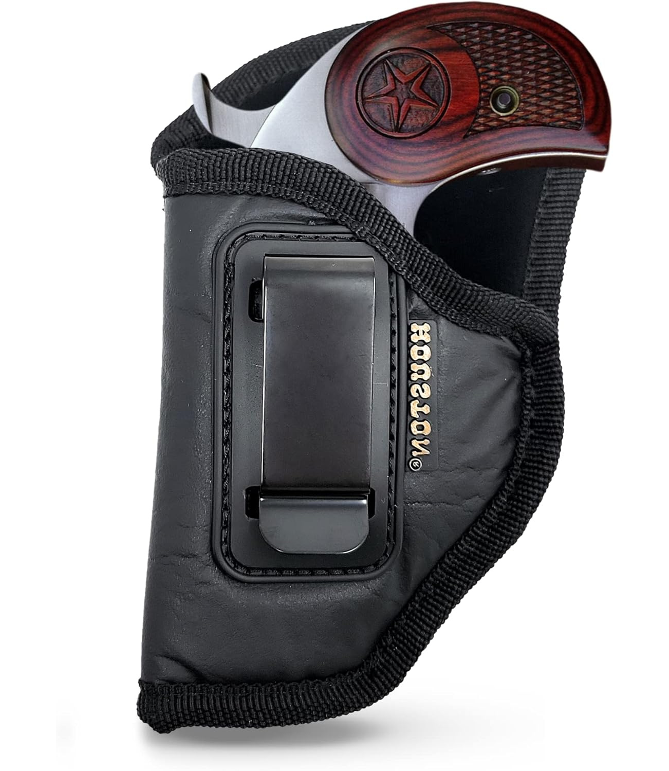 IWB Concealed Carry Holster – Eco Leather BLACK Gun Holster with Metal Clip for Glock, S&W & More