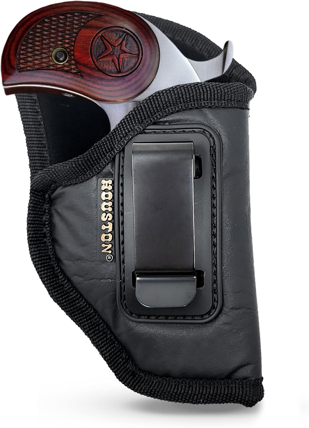 IWB Concealed Carry Holster – Eco Leather BLACK Gun Holster with Metal Clip for Glock, S&W & More