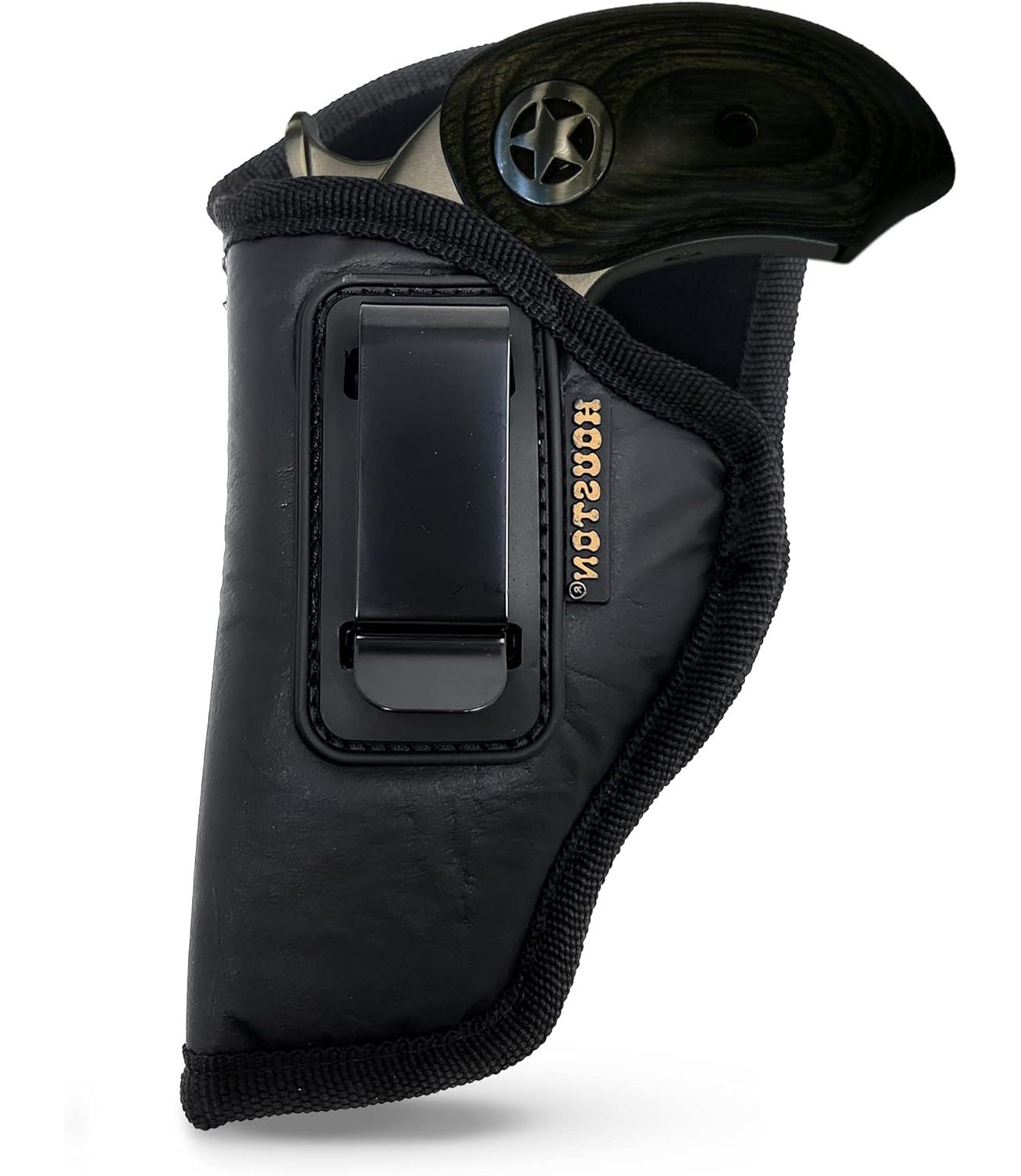 IWB Concealed Carry Holster – Eco Leather BLACK Gun Holster with Metal Clip for Glock, S&W & More