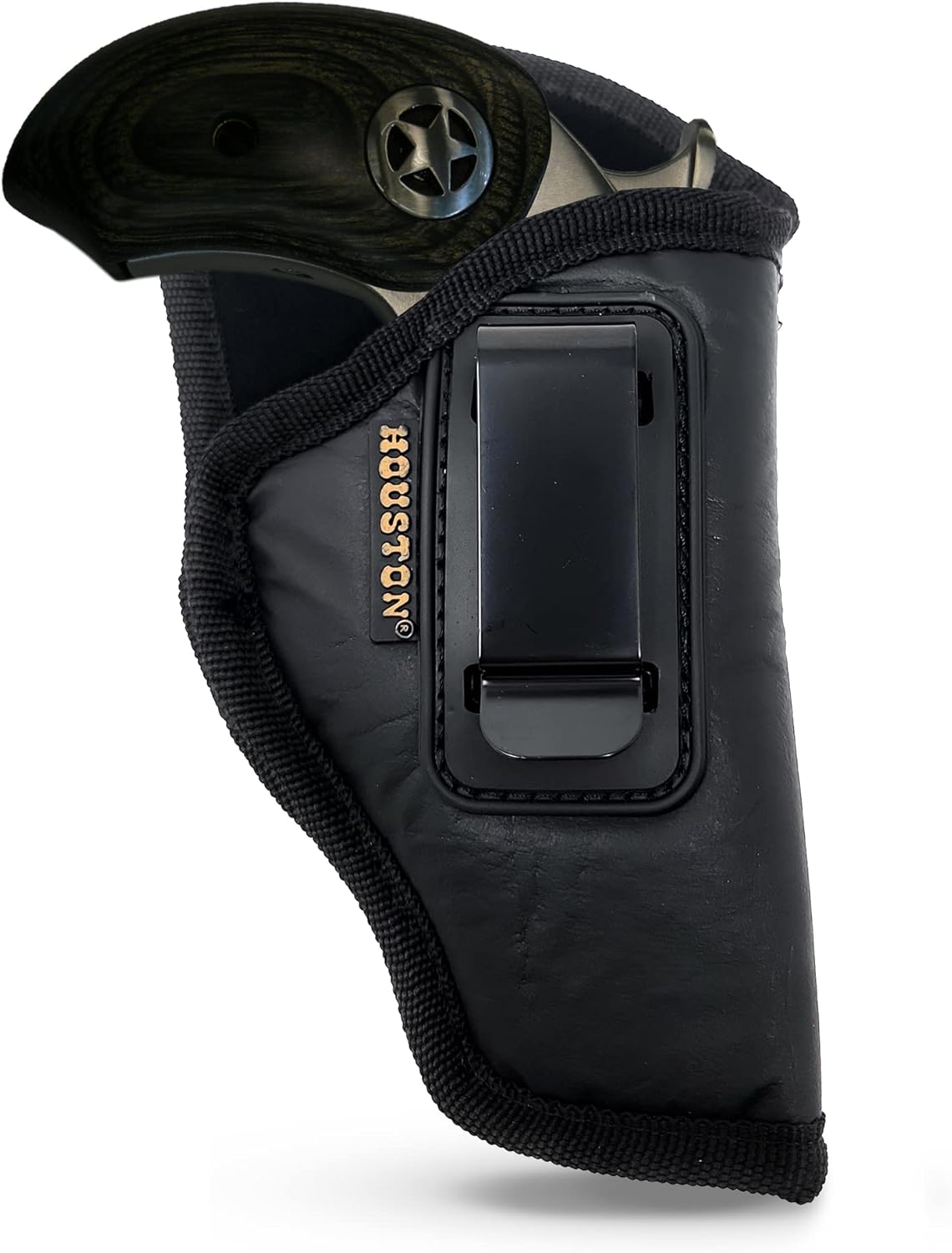 IWB Concealed Carry Holster – Eco Leather BLACK Gun Holster with Metal Clip for Glock, S&W & More