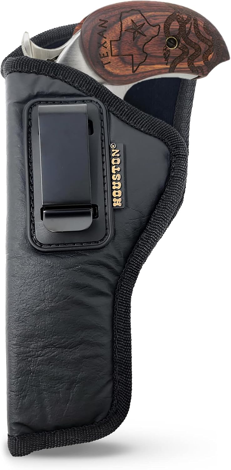 IWB Concealed Carry Holster – Eco Leather BLACK Gun Holster with Metal Clip for Glock, S&W & More