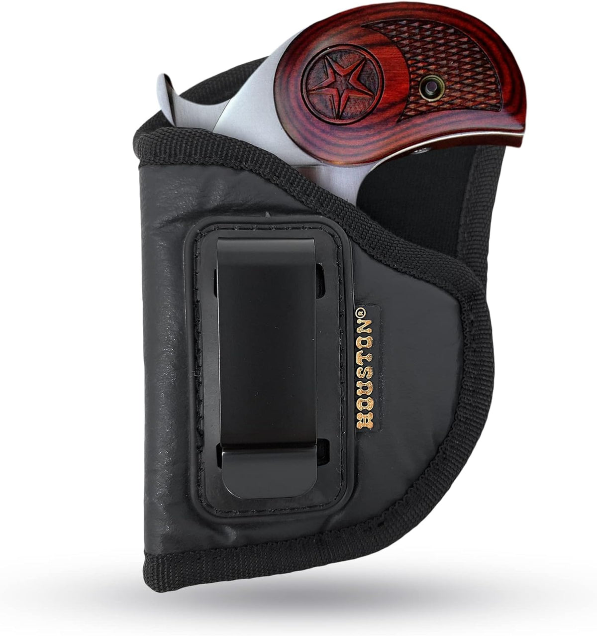 IWB Concealed Carry Holster – Eco Leather BLACK Gun Holster with Metal Clip for Glock, S&W & More