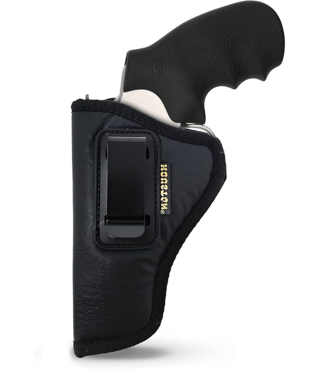 IWB Concealed Carry Holster – Eco Leather BLACK Gun Holster with Metal Clip for Glock, S&W & More