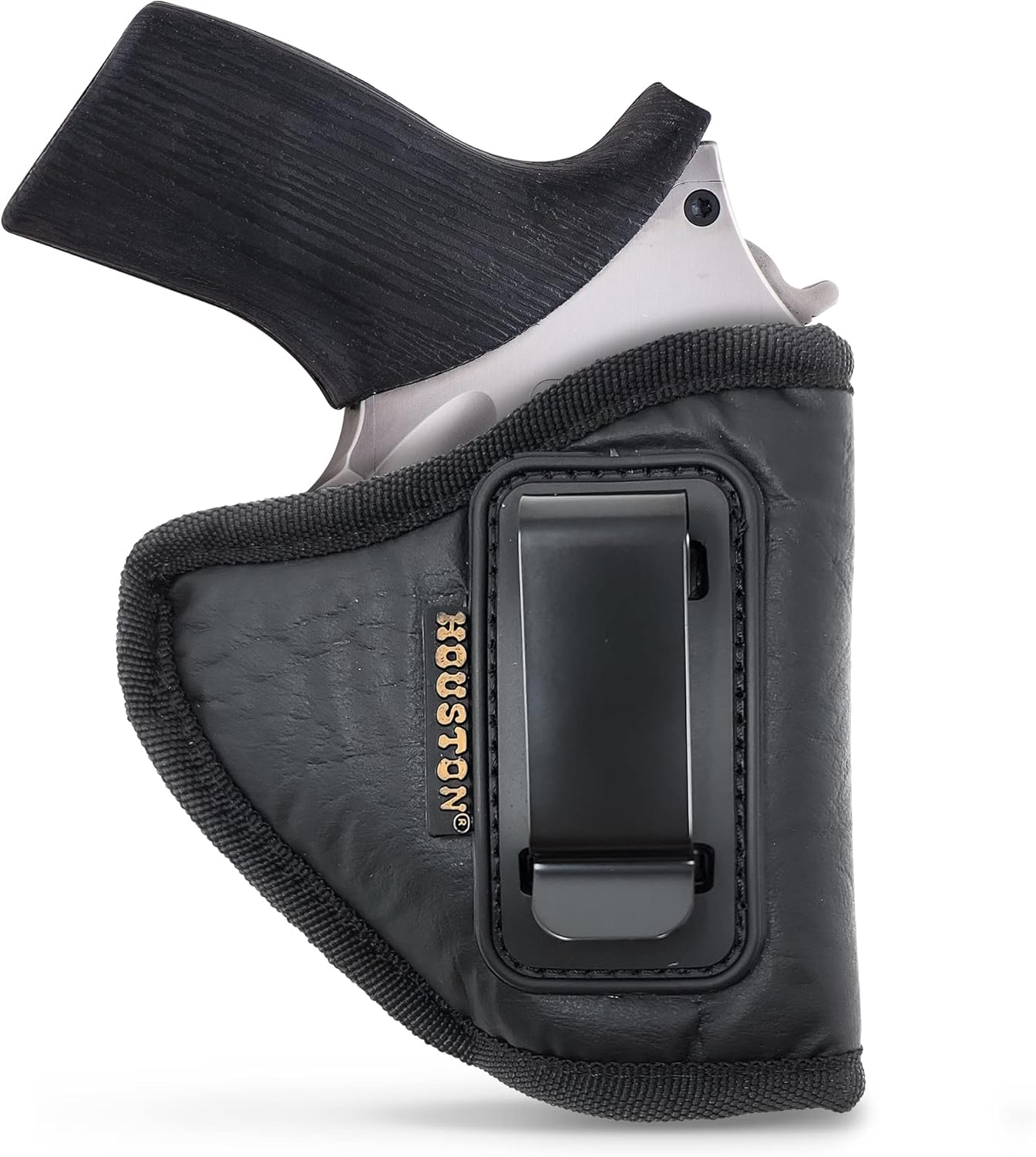 IWB Concealed Carry Holster – Eco Leather BLACK Gun Holster with Metal Clip for Glock, S&W & More