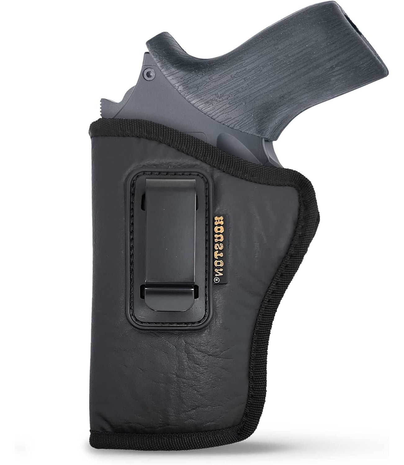 IWB Concealed Carry Holster – Eco Leather BLACK Gun Holster with Metal Clip for Glock, S&W & More
