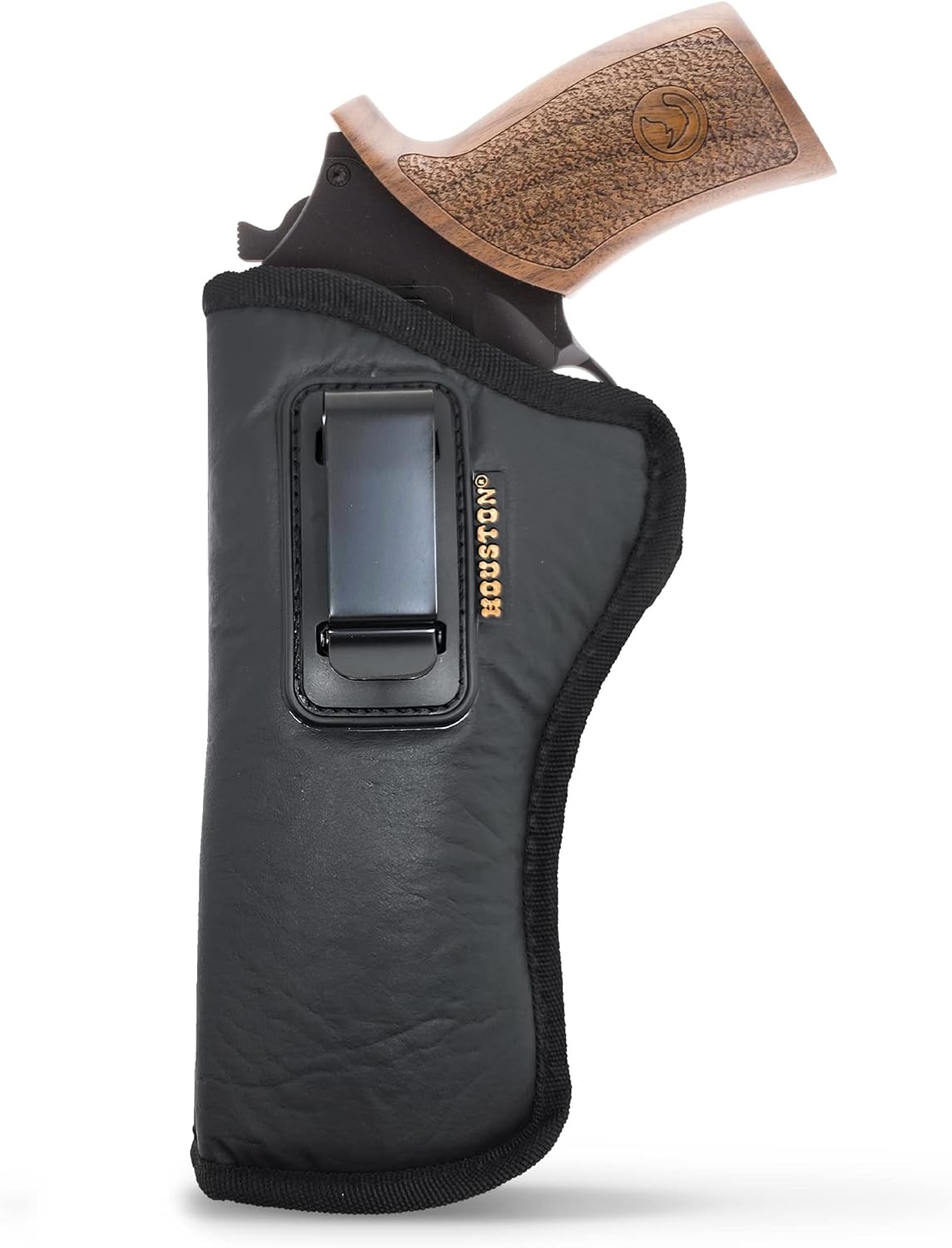 IWB Concealed Carry Holster – Eco Leather BLACK Gun Holster with Metal Clip for Glock, S&W & More