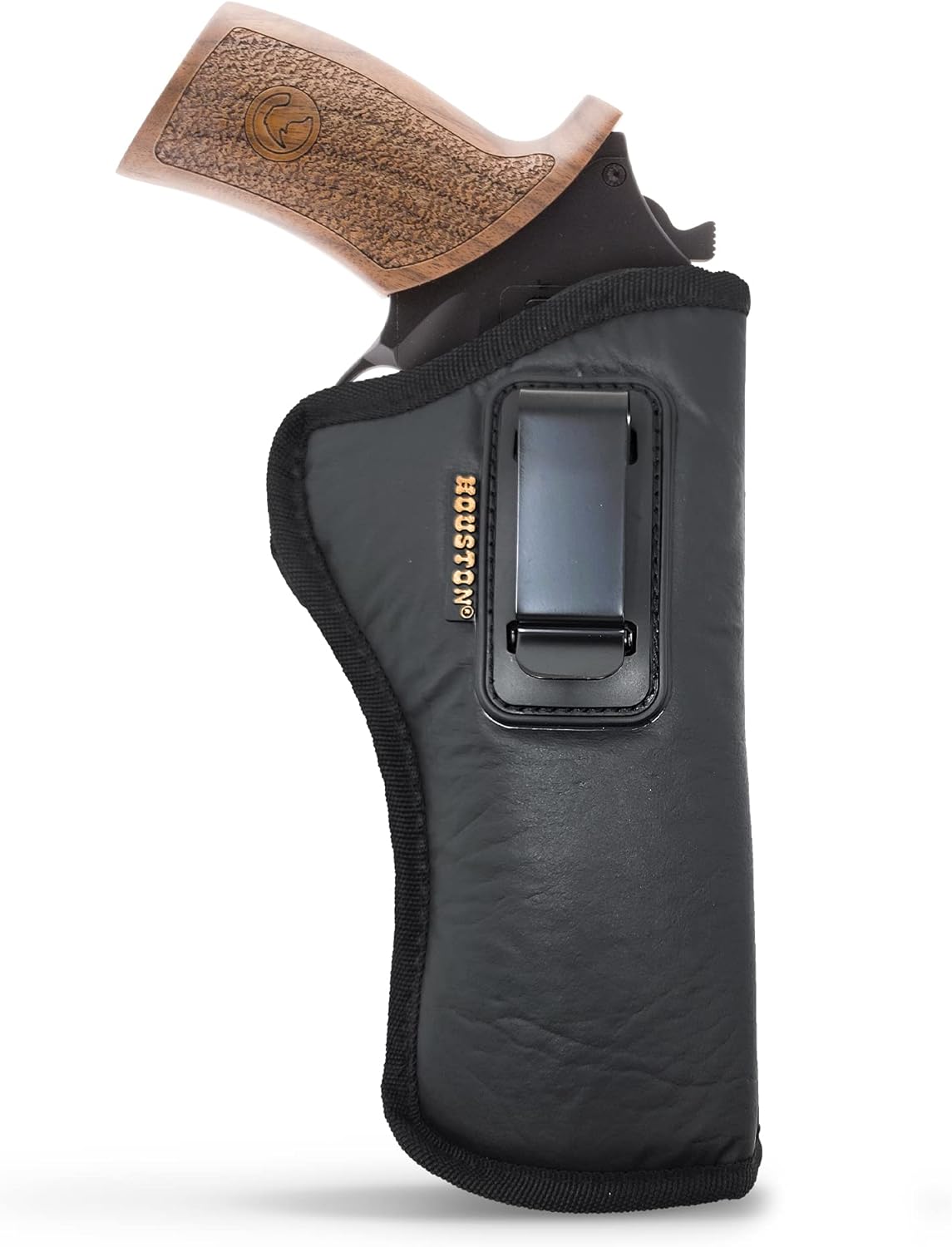 IWB Concealed Carry Holster – Eco Leather BLACK Gun Holster with Metal Clip for Glock, S&W & More