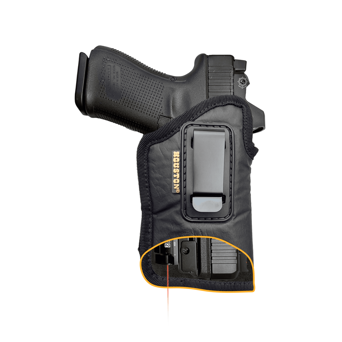 Eco-Leather Optic Cut IWB Holster with Laser – Suede-Lined, Metal Clip, Right & Left Hand