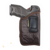 Brown Eco-Leather IWB Holster with Laser – Suede-Lined, Metal Clip, Right & Left Hand