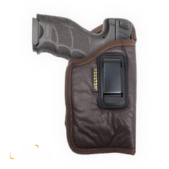 Brown Eco-Leather IWB Holster with Laser – Suede-Lined, Metal Clip, Right & Left Hand