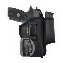 Eco-Leather IWB Holster with Mag Holder & Laser – Suede-Lined, Metal Clip, Right & Left Hand