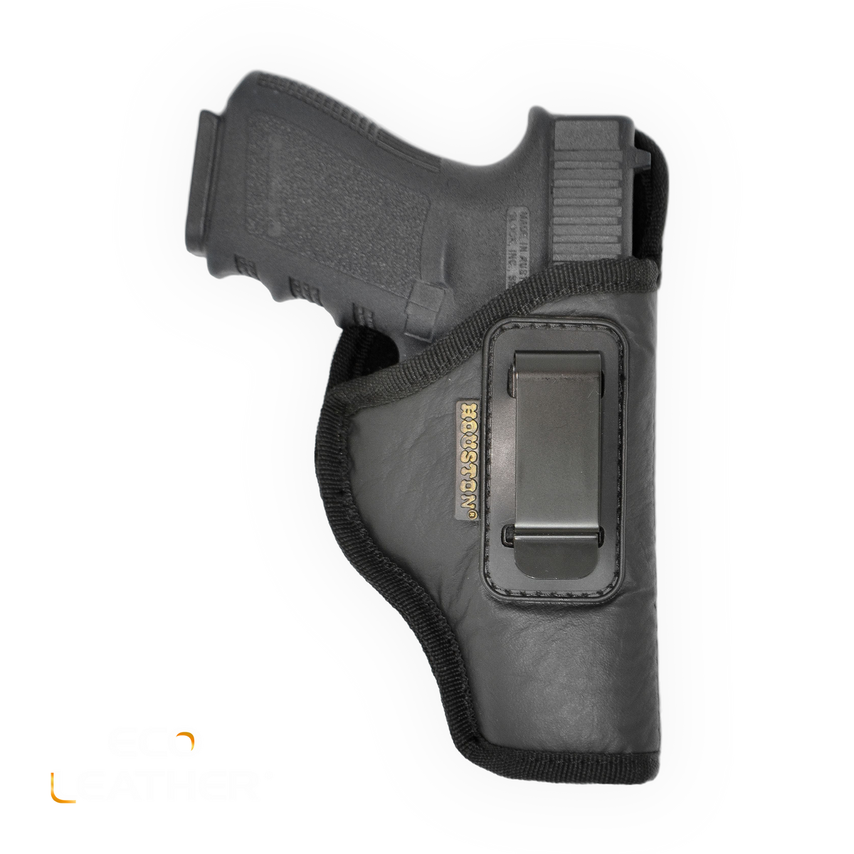 IWB Concealed Carry Holster – Eco Leather BLACK Gun Holster with Metal Clip for Glock, S&W & More