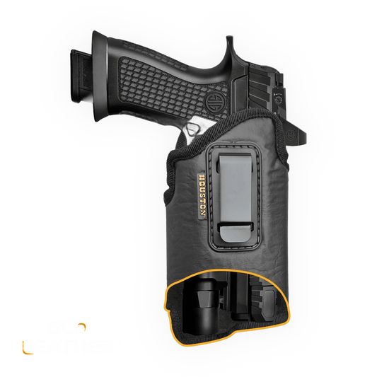 Eco-Leather IWB Holster with Light & Laser – Adjustable Metal Clip, Suede-Lined, Optics Ready