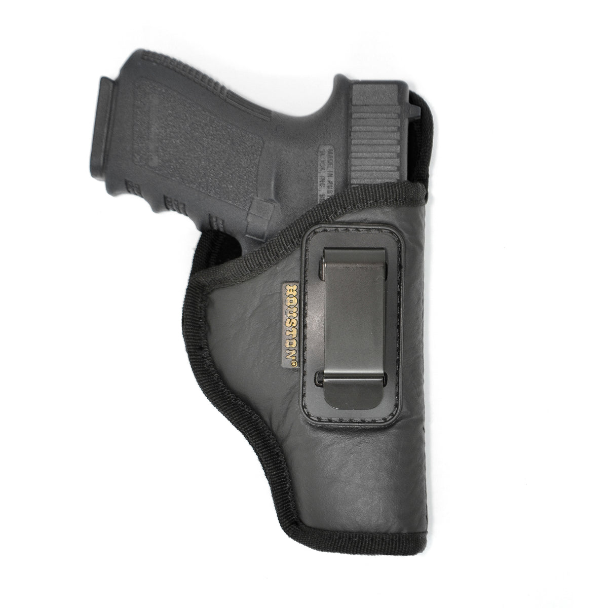 IWB Concealed Carry Holster – Eco Leather BLACK Gun Holster with Metal Clip for Glock, S&W & More